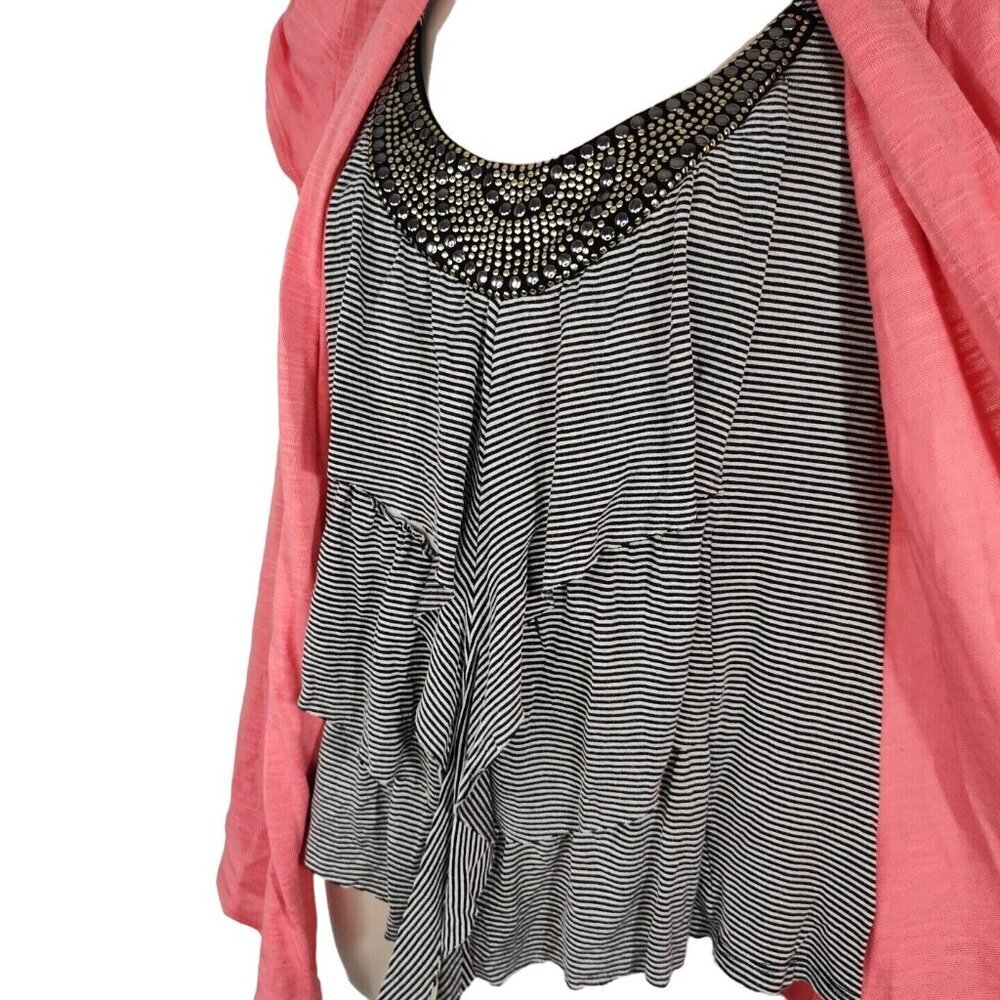 Heart Soul Orange Coral Black Top Women Size L Faux Twin Set Studded Y2K Casual - Picture 3 of 8